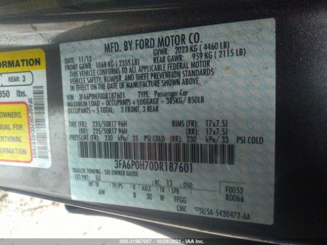 Photo 8 VIN: 3FA6P0H70DR187601 - FORD FUSION 