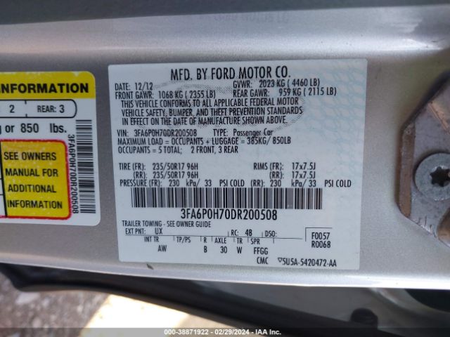 Photo 8 VIN: 3FA6P0H70DR200508 - FORD FUSION 