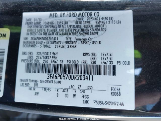 Photo 8 VIN: 3FA6P0H70DR203411 - FORD FUSION 