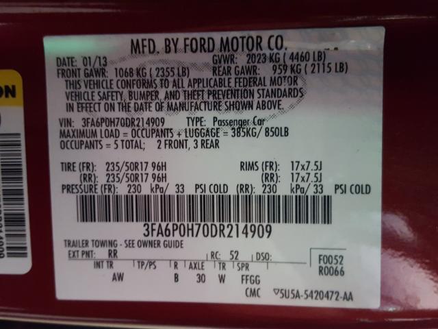 Photo 9 VIN: 3FA6P0H70DR214909 - FORD FUSION 