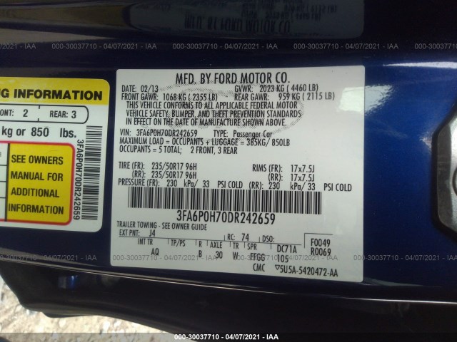 Photo 8 VIN: 3FA6P0H70DR242659 - FORD FUSION 