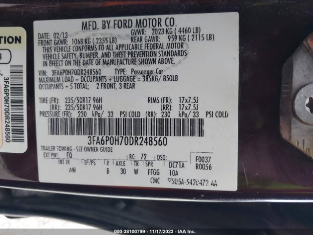 Photo 8 VIN: 3FA6P0H70DR248560 - FORD FUSION 