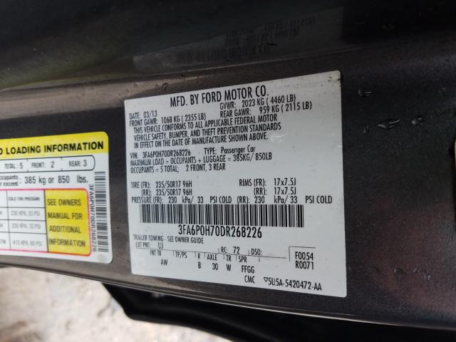 Photo 9 VIN: 3FA6P0H70DR268226 - FORD FUSION SE 