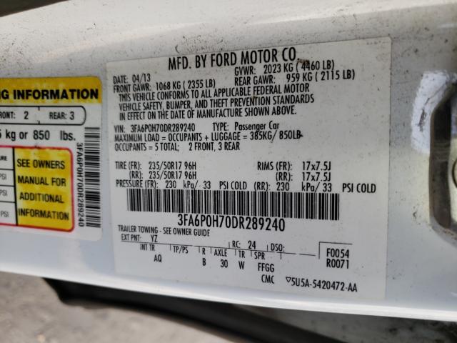 Photo 9 VIN: 3FA6P0H70DR289240 - FORD FUSION SE 