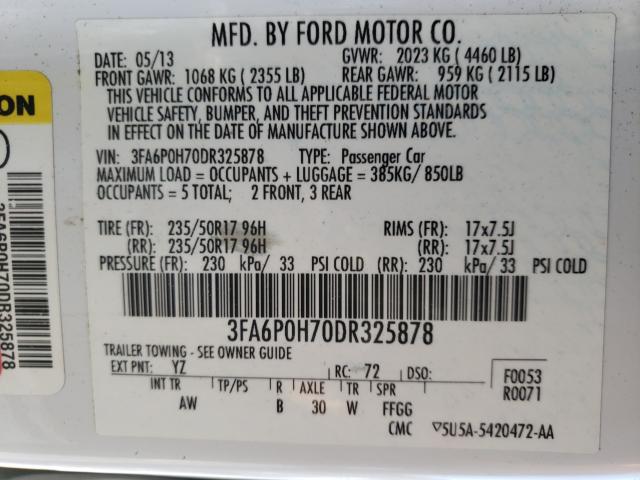 Photo 9 VIN: 3FA6P0H70DR325878 - FORD FUSION SE 