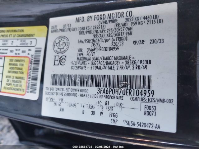 Photo 8 VIN: 3FA6P0H70ER104959 - FORD FUSION 