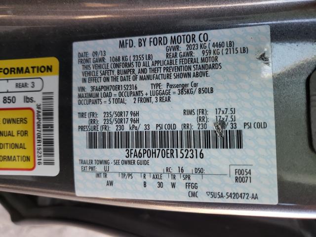 Photo 9 VIN: 3FA6P0H70ER152316 - FORD FUSION SE 