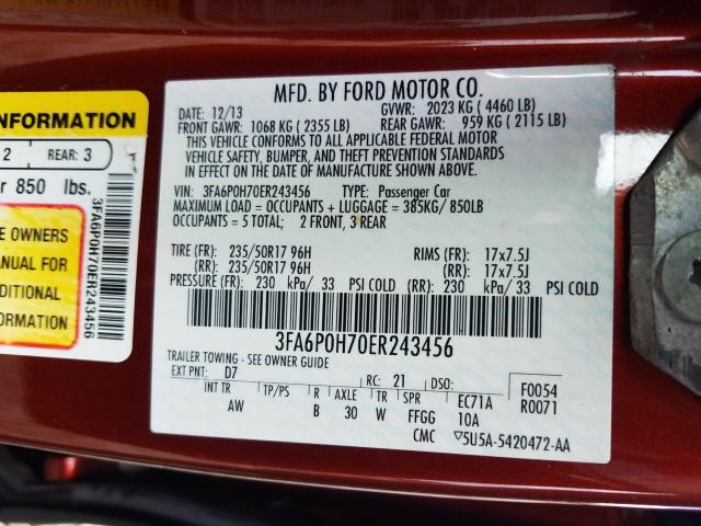 Photo 9 VIN: 3FA6P0H70ER243456 - FORD FUSION 