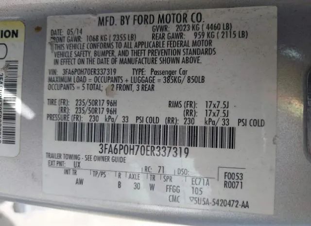 Photo 8 VIN: 3FA6P0H70ER337319 - FORD FUSION 