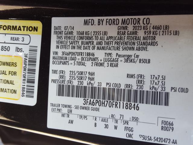 Photo 9 VIN: 3FA6P0H70FR118846 - FORD FUSION SE 