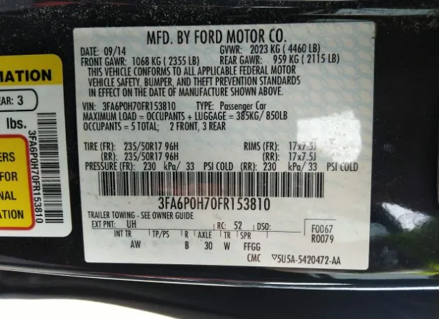 Photo 8 VIN: 3FA6P0H70FR153810 - FORD FUSION 