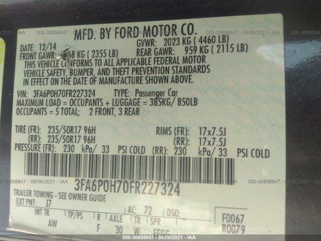 Photo 8 VIN: 3FA6P0H70FR227324 - FORD FUSION 