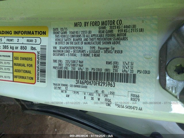 Photo 8 VIN: 3FA6P0H70FR295963 - FORD FUSION 