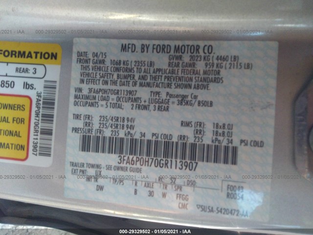 Photo 8 VIN: 3FA6P0H70GR113907 - FORD FUSION 