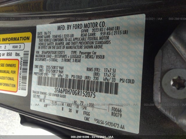 Photo 8 VIN: 3FA6P0H70GR152075 - FORD FUSION 