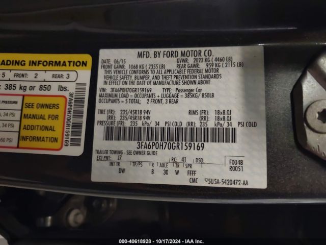 Photo 8 VIN: 3FA6P0H70GR159169 - FORD FUSION 