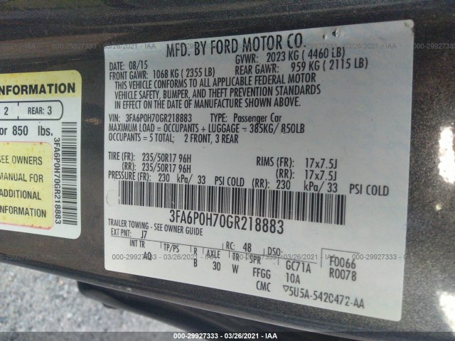 Photo 8 VIN: 3FA6P0H70GR218883 - FORD FUSION 