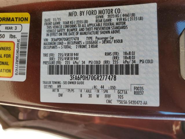 Photo 11 VIN: 3FA6P0H70GR277478 - FORD FUSION SE 