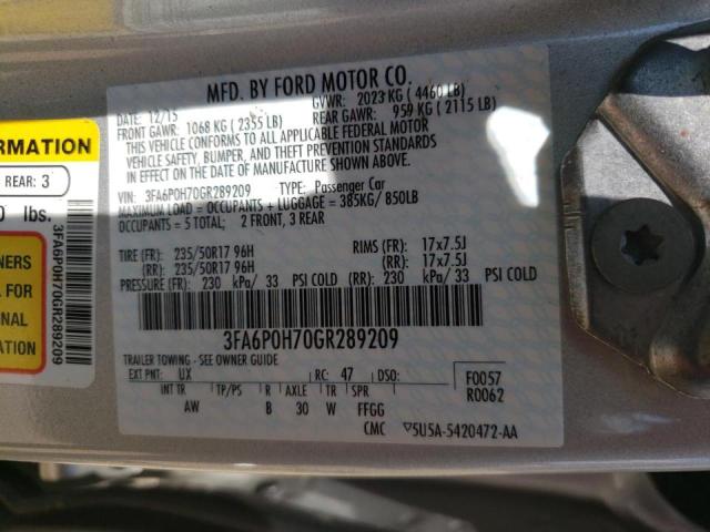 Photo 9 VIN: 3FA6P0H70GR289209 - FORD FUSION SE 