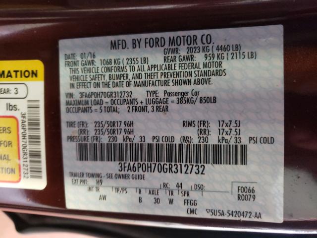 Photo 9 VIN: 3FA6P0H70GR312732 - FORD FUSION SE 