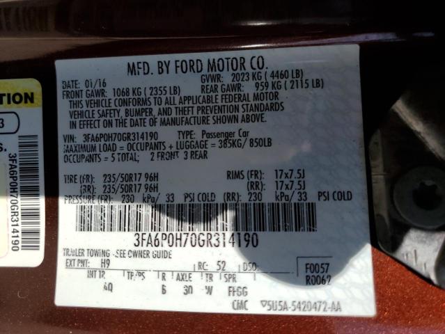 Photo 11 VIN: 3FA6P0H70GR314190 - FORD FUSION SE 