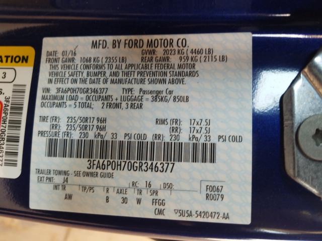 Photo 9 VIN: 3FA6P0H70GR346377 - FORD FUSION 