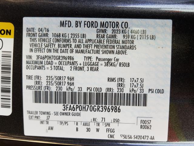 Photo 9 VIN: 3FA6P0H70GR396986 - FORD FUSION 