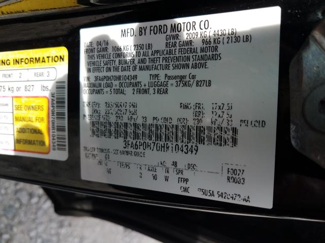 Photo 9 VIN: 3FA6P0H70HR104349 - FORD FUSION 