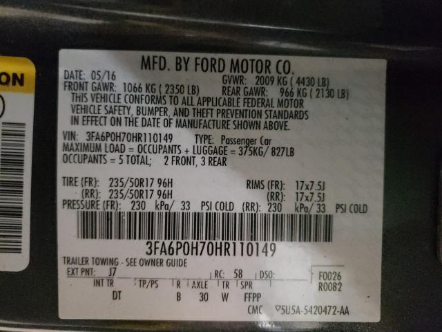 Photo 9 VIN: 3FA6P0H70HR110149 - FORD FUSION 