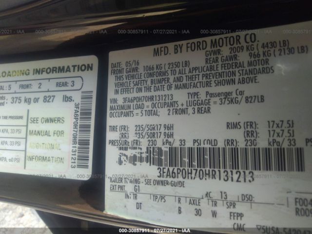 Photo 8 VIN: 3FA6P0H70HR131213 - FORD FUSION 