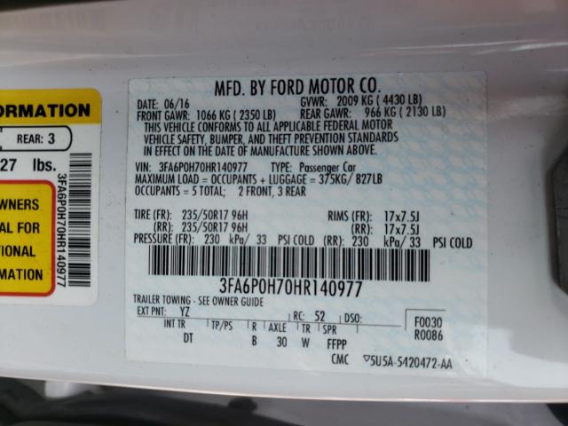 Photo 9 VIN: 3FA6P0H70HR140977 - FORD FUSION SE 