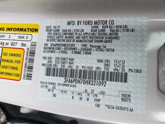 Photo 9 VIN: 3FA6P0H70HR321092 - FORD FUSION 