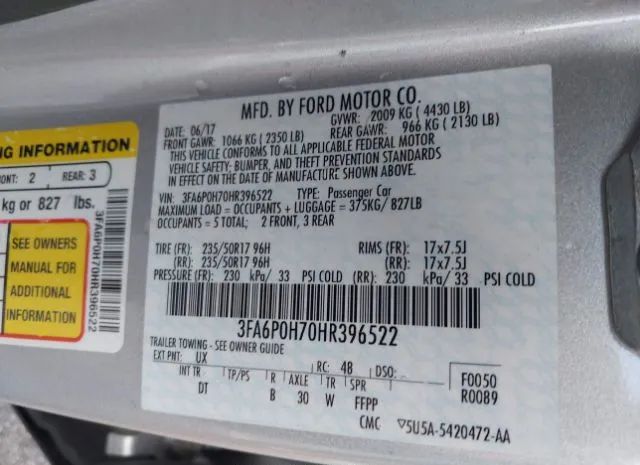 Photo 8 VIN: 3FA6P0H70HR396522 - FORD FUSION 