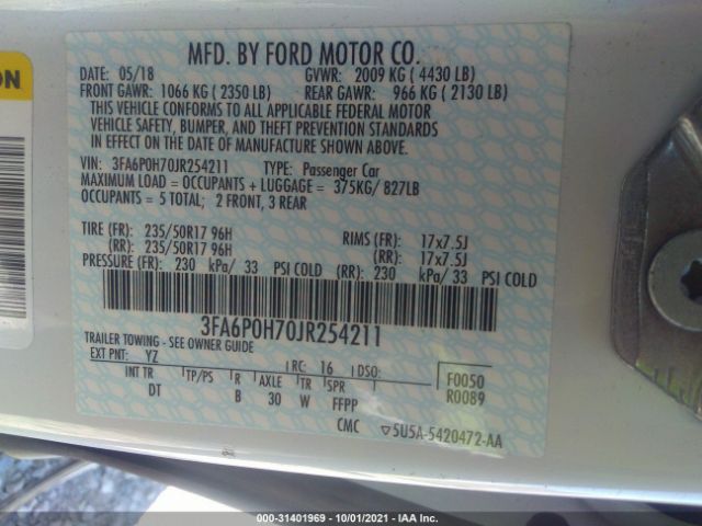 Photo 8 VIN: 3FA6P0H70JR254211 - FORD FUSION 