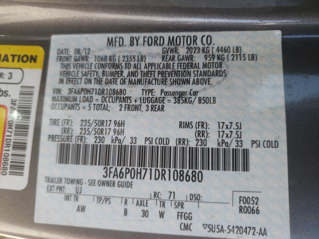 Photo 9 VIN: 3FA6P0H71DR108680 - FORD FUSION SE 