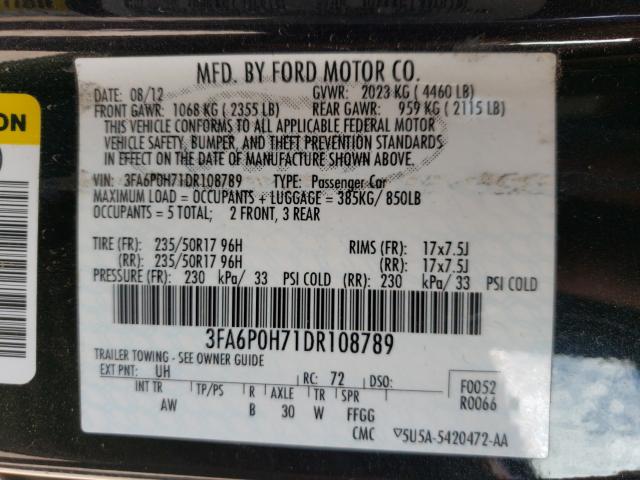 Photo 9 VIN: 3FA6P0H71DR108789 - FORD FUSION SE 