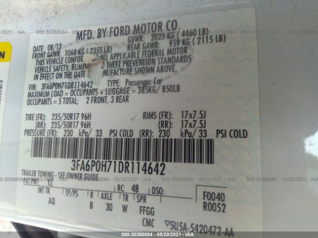 Photo 8 VIN: 3FA6P0H71DR114642 - FORD FUSION 