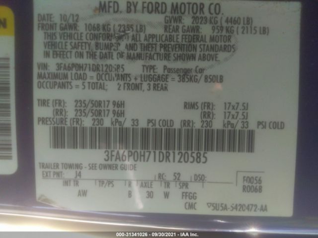 Photo 8 VIN: 3FA6P0H71DR120585 - FORD FUSION 