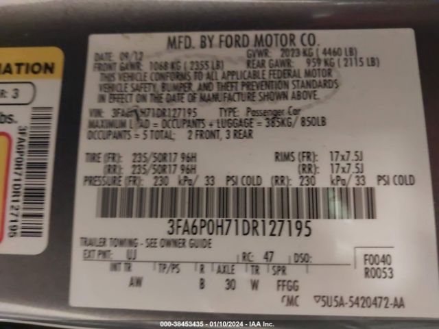 Photo 8 VIN: 3FA6P0H71DR127195 - FORD FUSION 