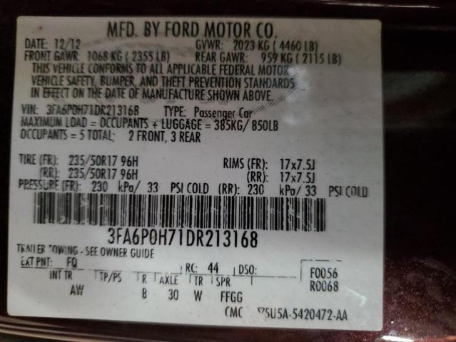 Photo 11 VIN: 3FA6P0H71DR213168 - FORD FUSION 