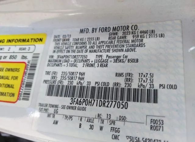 Photo 8 VIN: 3FA6P0H71DR277050 - FORD FUSION 