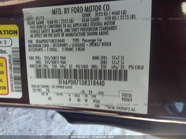 Photo 8 VIN: 3FA6P0H71DR318440 - FORD FUSION 