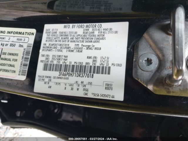 Photo 8 VIN: 3FA6P0H71DR377018 - FORD FUSION 