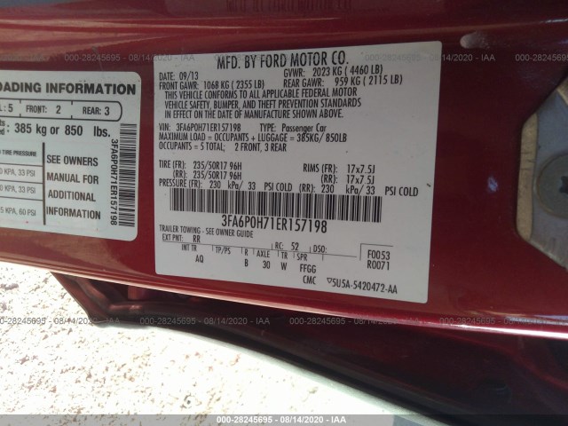 Photo 8 VIN: 3FA6P0H71ER157198 - FORD FUSION 