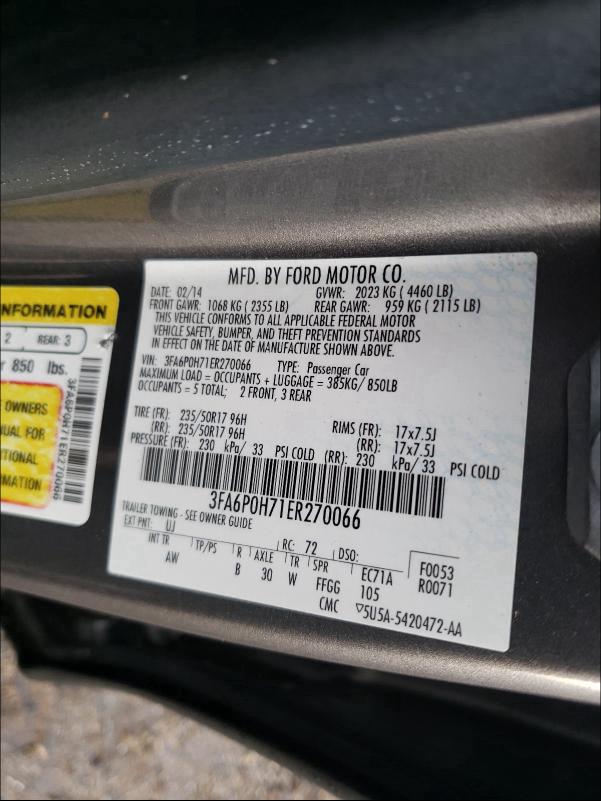 Photo 9 VIN: 3FA6P0H71ER270066 - FORD FUSION SE 