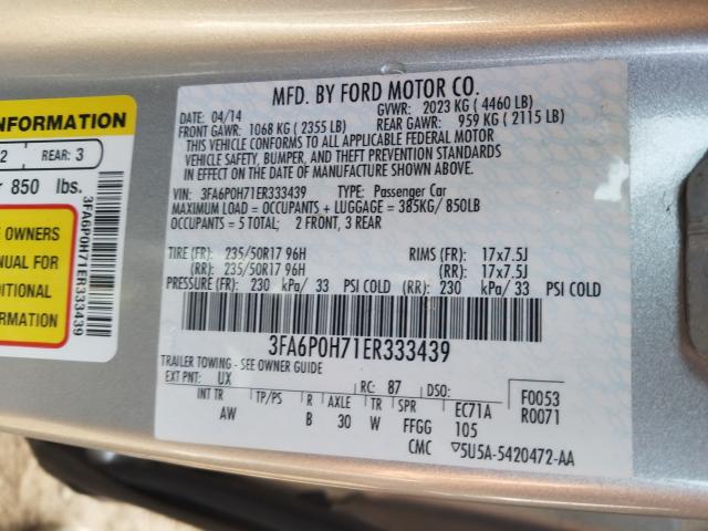 Photo 9 VIN: 3FA6P0H71ER333439 - FORD FUSION 