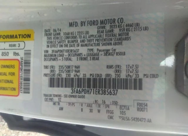 Photo 8 VIN: 3FA6P0H71ER385637 - FORD FUSION 