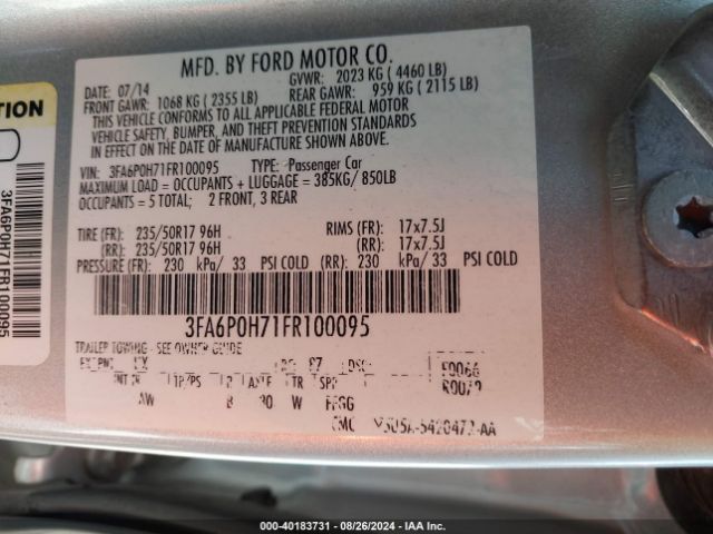 Photo 8 VIN: 3FA6P0H71FR100095 - FORD FUSION 