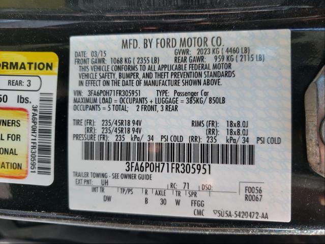 Photo 9 VIN: 3FA6P0H71FR305951 - FORD FUSION SE 