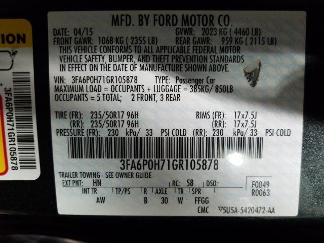 Photo 9 VIN: 3FA6P0H71GR105878 - FORD FUSION SE 